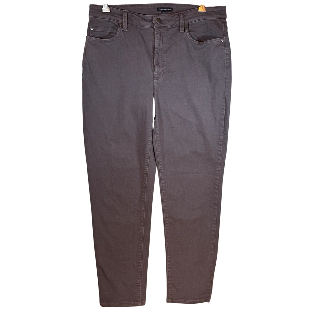 Eileen Fisher Slim Leg Pants Womens 12 Greyโ Organic Cotton Stretch High Rise